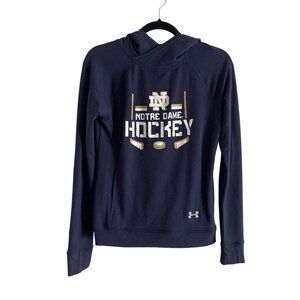 Under Armour Notre Dame Hockey Women SZ XS Navy Blue Hooded L/S Pocketed T-Shirt